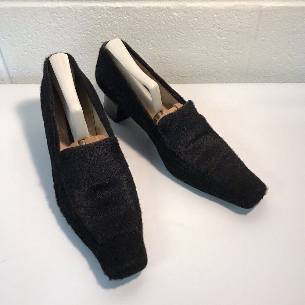 Mark Schwartz Womens Black Calf Skin Fur Upper 2” Heels Slip On Pumps Size 9B